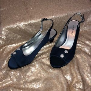 DAVID TATE Navy Blue Satin Heels